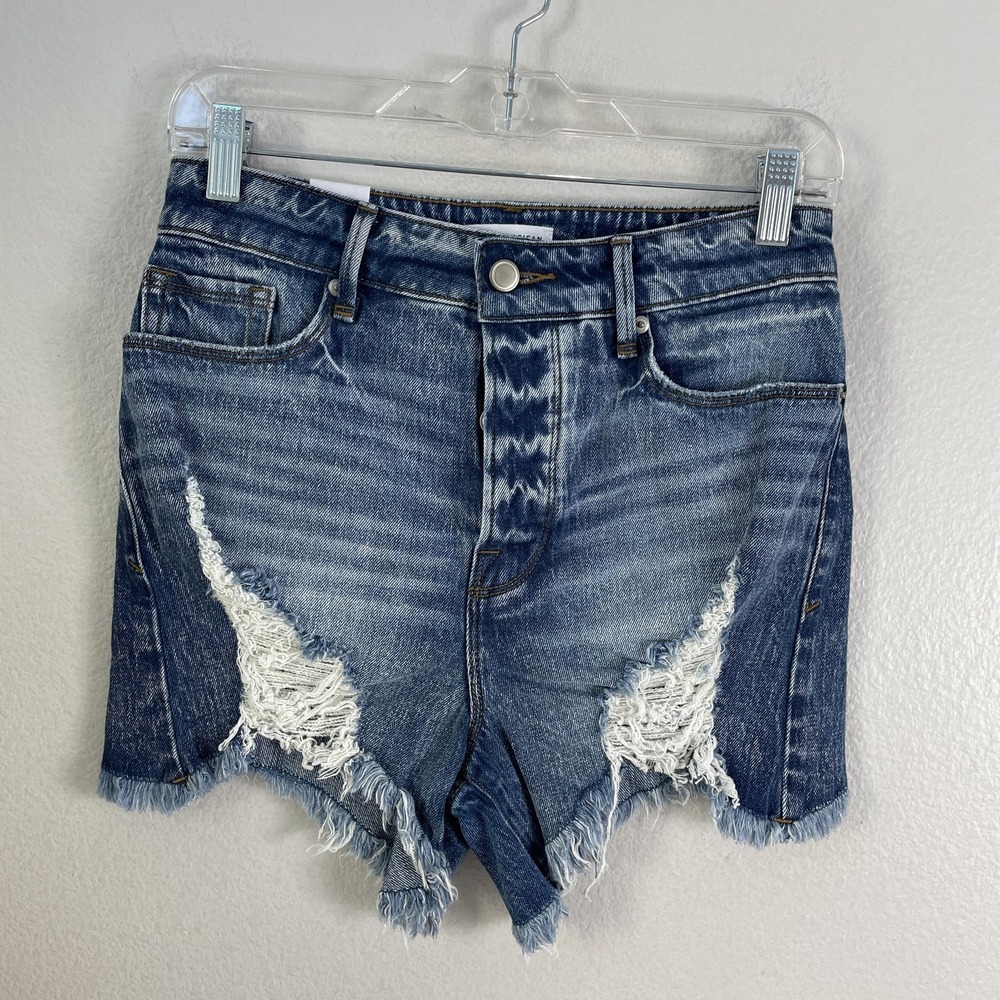 NEW Good American Bombshell Shorts Womens 25 Blue High Rise Cutoff Denim‎ Frayed